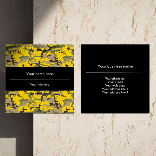 Yellow and Green Camo, Camouflage, Military, Army Square Business Card