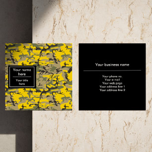 Yellow and Green Camo, Camouflage, Military, Army Square Business Card