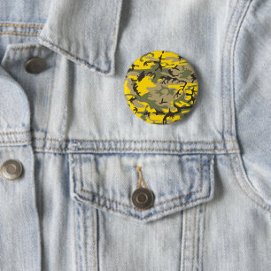 Yellow and Green Camouflage, Military, Army Button