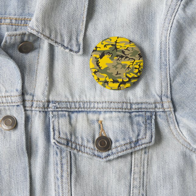 Yellow and Green Camouflage, Military, Army Button (In Situ)