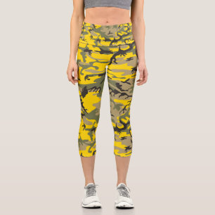 Yellow and Green Camouflage, Military, Army Capri Leggings