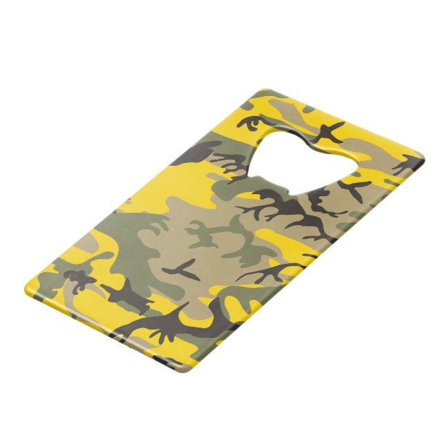 Yellow and Green Camouflage, Military, Army Credit Card Bottle Opener (Front Angled)