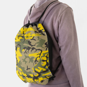 Yellow and Green Camouflage, Military, Army Drawstring Bag