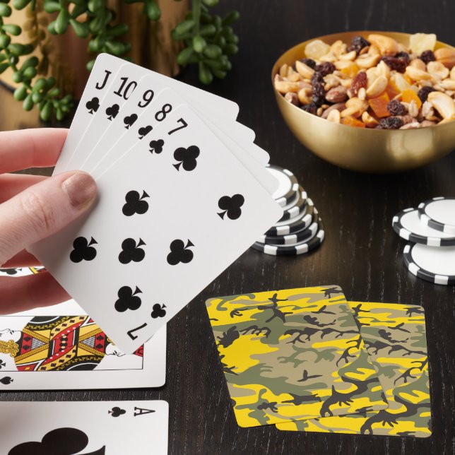 Yellow and Green Camouflage, Military, Army Poker Cards (In Situ)