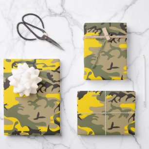 Yellow and Green Camouflage, Military, Army Wrapping Paper Sheets
