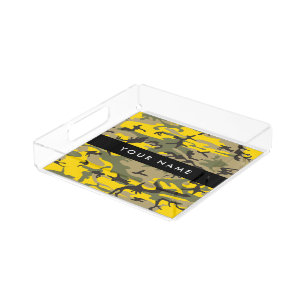 Yellow and Green Camouflage Your name Personalize Acrylic Tray