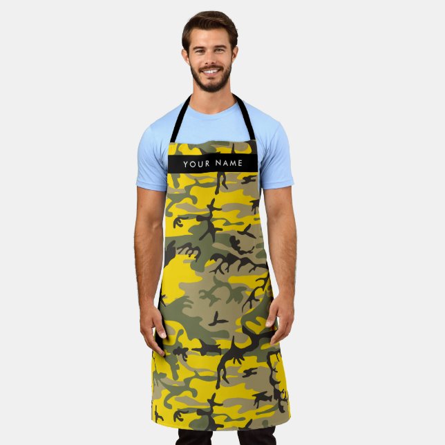 Yellow and Green Camouflage Your name Personalize Apron (Worn)