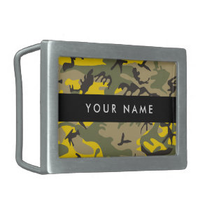 Yellow and Green Camouflage Your name Personalize Belt Buckle