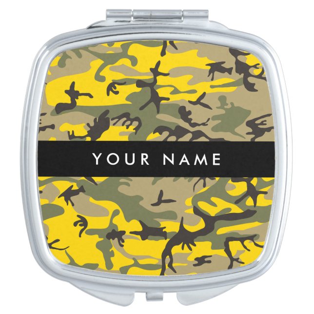 Yellow and Green Camouflage Your name Personalize Compact Mirror (Front)