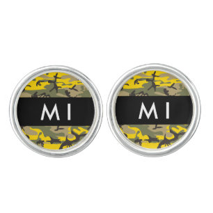 Yellow and Green Camouflage Your name Personalize Cufflinks