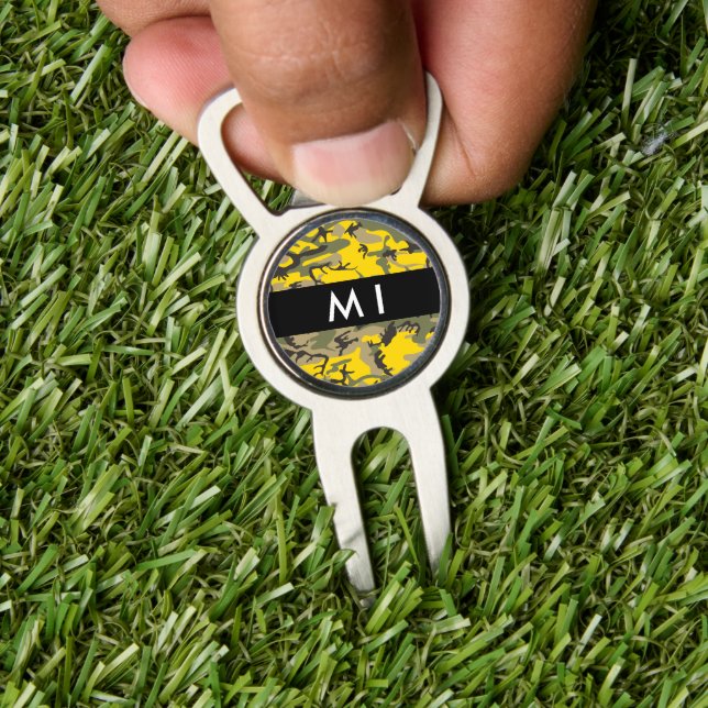 Yellow and Green Camouflage Your name Personalize Divot Tool (Insitu 1)