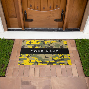 Yellow and Green Camouflage Your name Personalize Doormat