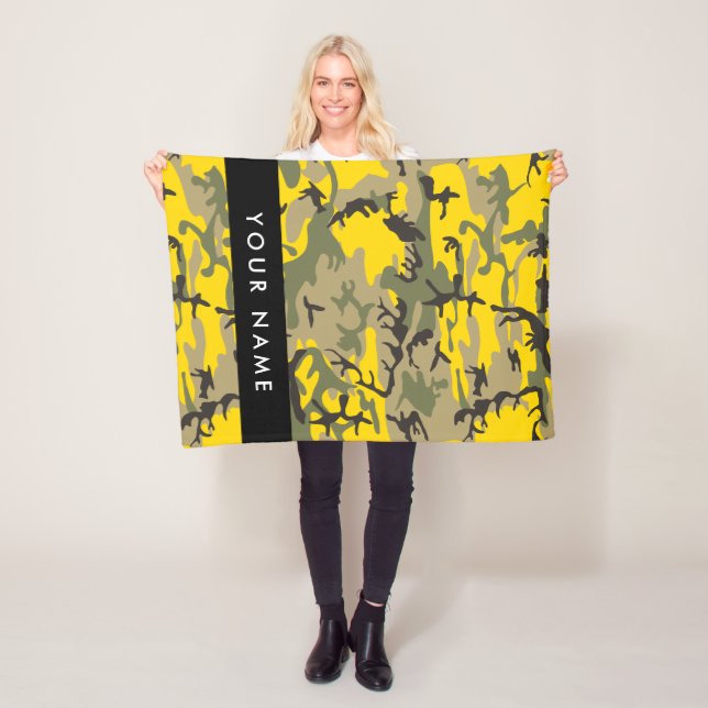 Yellow and Green Camouflage Your name Personalize Fleece Blanket (In Situ)
