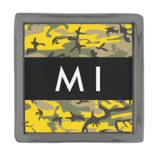Yellow and Green Camouflage Your name Personalize Gunmetal Finish Lapel Pin