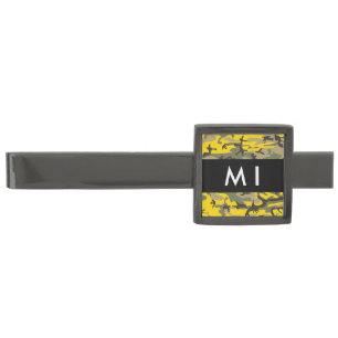 Yellow and Green Camouflage Your name Personalize Gunmetal Finish Tie Bar