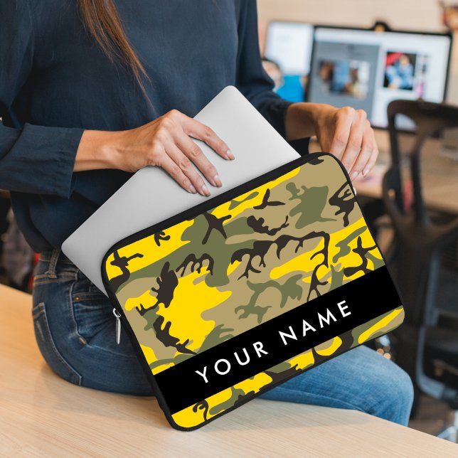 Yellow and Green Camouflage Your name Personalize Laptop Sleeve (Creator Uploaded)