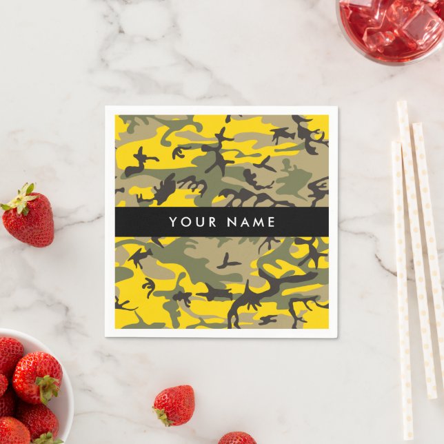 Yellow and Green Camouflage Your name Personalize Napkins (Insitu)