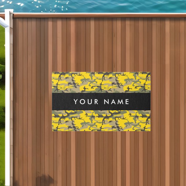 Yellow and Green Camouflage Your name Personalize Outdoor Rug (Insitu (Outdoor 1))