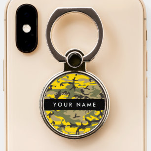 Yellow and Green Camouflage Your name Personalize Phone Ring Stand