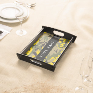 Yellow and Green Camouflage Your name Personalize Serving Tray