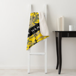 Yellow and Green Camouflage Your name Personalize Sherpa Blanket