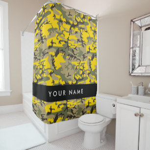 Yellow and Green Camouflage Your name Personalize Shower Curtain