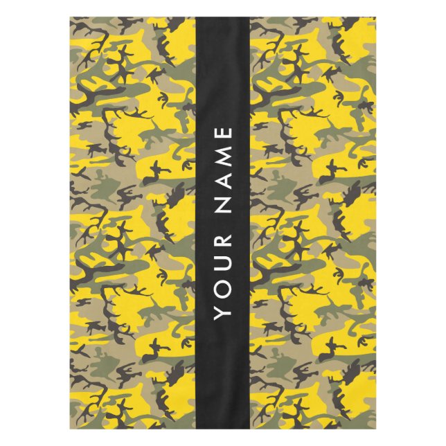 Yellow and Green Camouflage Your name Personalize Tablecloth (Front)