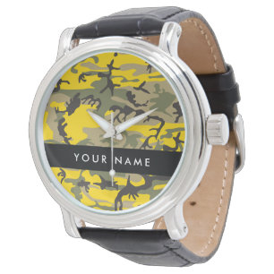 Yellow and Green Camouflage Your name Personalize Watch