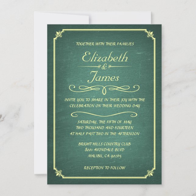 Yellow and Green Chalkboard Wedding Invitations (Front)
