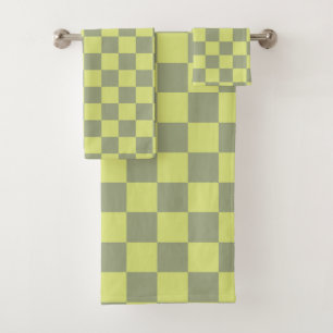 Yellow and Green Checkerboard Bath Towel Set
