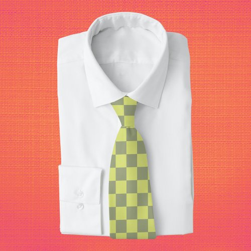 Yellow and Green Checkerboard Neck Tie