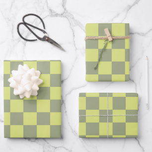 Yellow and Green Checkerboard Wrapping Paper Sheets