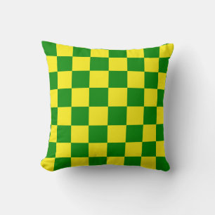 Yellow and Green Checkered Pattern Throw Pillow