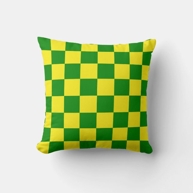 Yellow and Green Checkered Pattern Throw Pillow (Front)