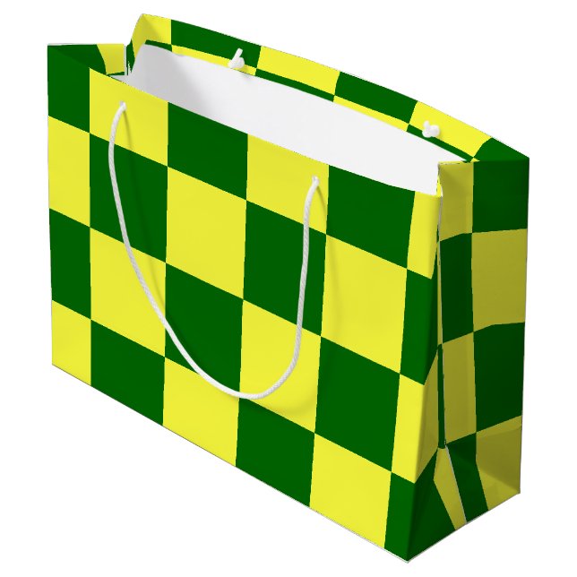 Yellow and Green Checkers Large Gift Bag (Back Angled)