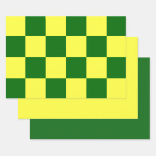 Yellow and Green Checkers Wrapping Paper Sheets