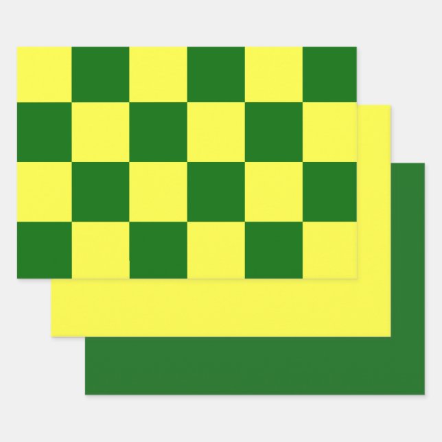 Yellow and Green Checkers Wrapping Paper Sheets (Set)