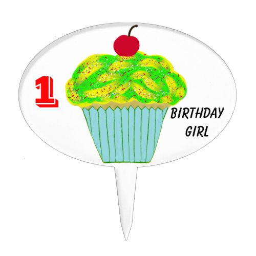 Yellow and Green Cherry Cupcake Birthday Cake Pick