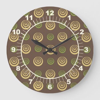 Yellow And Green Circles On Brown  Wall Clock by LittleThingsDesigns at Zazzle