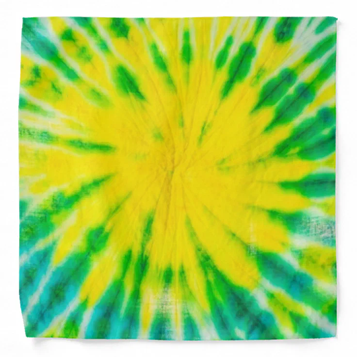 Yellow and Green Circular Spiral Tie Dye Hard Bandana (Front)