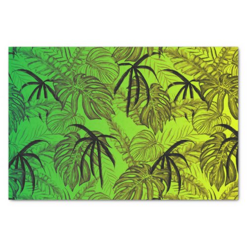 Yellow and green color palm leafs tropical pattern tissue paper