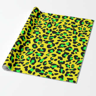Yellow and green colors leopard spots pattern wrapping paper