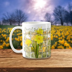 Yellow And Green Daffodil New Day Flowers Quotes Coffee Mug