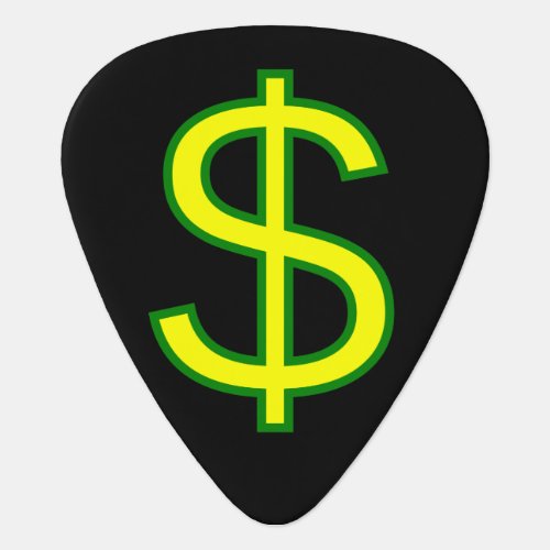 Yellow and Green Dollar Sign  Guitar Pick