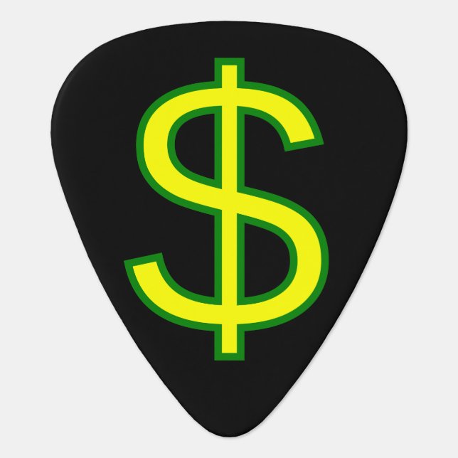 Yellow and Green Dollar Sign ($) Guitar Pick (Front)