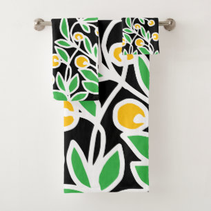 Yellow and green doodle bath towel set