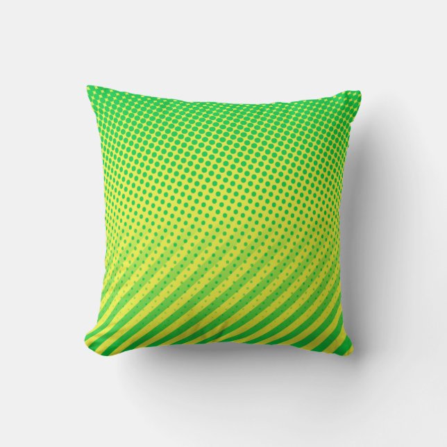 Yellow and Green Dots and Stripes Throw Pillow (Front)