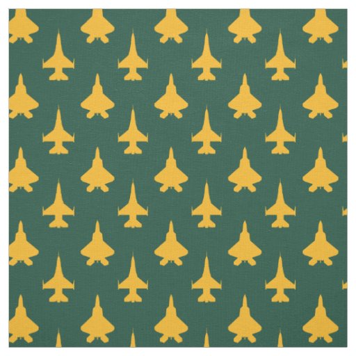 Yellow and Green F-16 and F-22 Fighter Jet Pattern Fabric