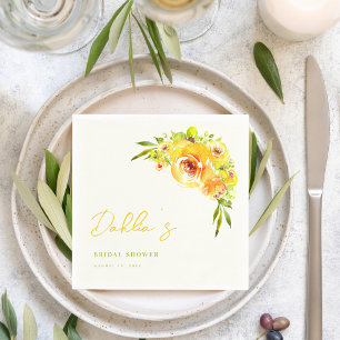 Yellow and Green Floral Handwritten Bridal Shower Napkins