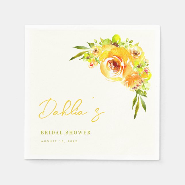 Yellow and Green Floral Handwritten Bridal Shower  Napkins (Front)